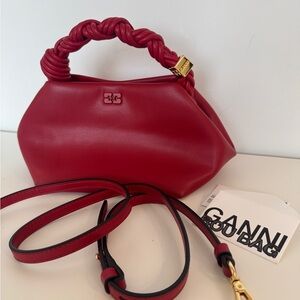 Ganni Small Bou Bag - Red Shoulder Bag with Ruched Handle